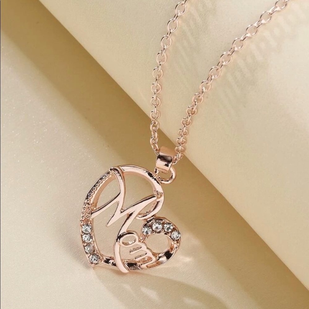 Rose Gold Mom Rhinestone Chain Necklace